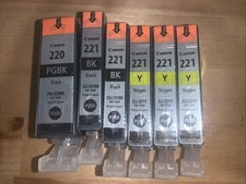 Canon Printer Cartridges PG-220 Black  CL-221 Color Ink Genuine OEM Lot Of 6