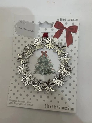 2024 Studio Decor Mini Photo Ornament. 2” Circle Silver Snowflakes
