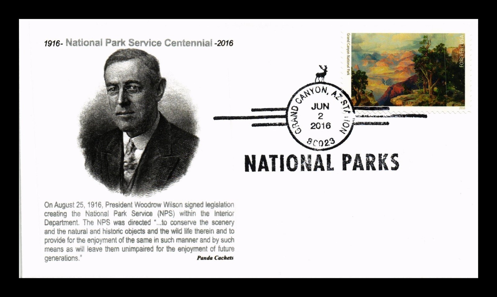 Dr Jim Stamps Us Cover Grand Canyon National Park Fdc Panda Thermographed