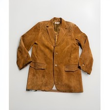 Scully Western Two Button Jacket Leatherwork Brown Suede Blazer Size 48 Large