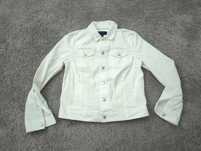 Talbots Denim Jacket Womens MP PETITES White Button Up Classic Retro Casual