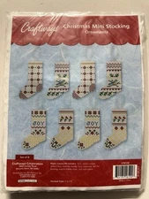 Craftways Canvas Cross Stitch Kit  Vtg New Mini Stocking CHRISTMAS Ornaments-8