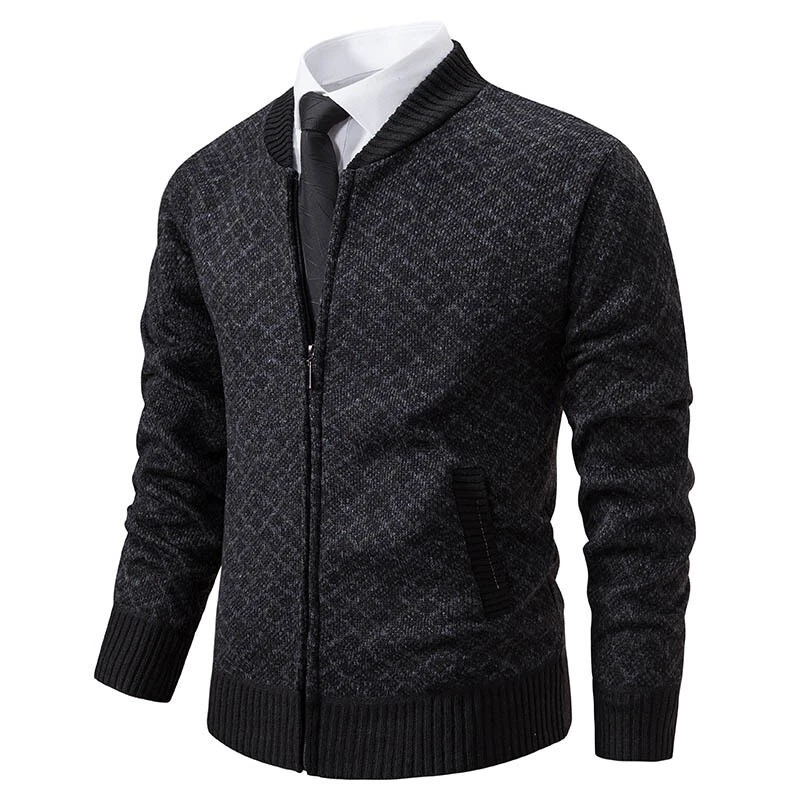 Men Zipper Knitted Cardigan Stand Up Collar Sweater Jacket Autumn Casual Loose - Image 3 of 4
