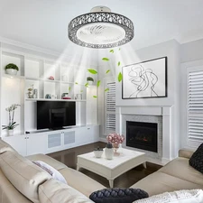 23” Modern Invisible Ceiling Fan Light LED Dimmable Chandelier Lamp w/Remote New