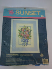 Dimensions Sunset Needlepoint Kit 12065 Bordered Bouquet Floral Rose 10x14