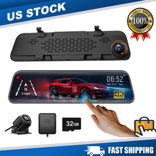 4K 10  Dual Dash Cam Mirror Dash Cam Rear View Mirror Dash Camera Front and Rear