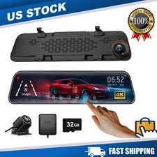 4K 10” Dual Dash Cam Mirror Dash Cam Rear View Mirror Dash Camera Front and Rear