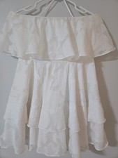Lulus White Strappless Layered Lined Floral Print Babydoll Mini Dress Sz M