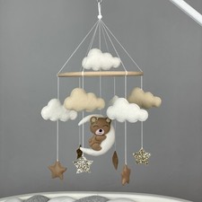 Baby mobile crib Bear nursery decor Felt cloud star mobile neutral hanging gift