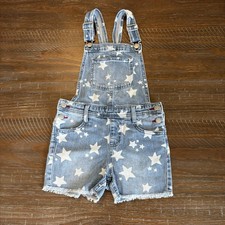 Cat Jack Girls Denim Star Print Shortall Overall, Blue/White, 7-8Y