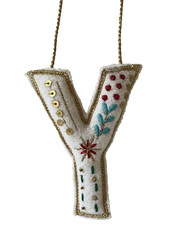 WondershopTarget Embroidered Felt Monogram Letter Y Xmas Ornament Off White Gold