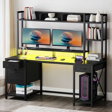 59" Computer Desk Gaming Desk Office Desk with Drawers  Hutch  Storage Shelves