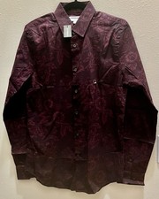 Men's Long Sleeve Button Down Patterned Dress Shirt Express Size S Wine Red NWT