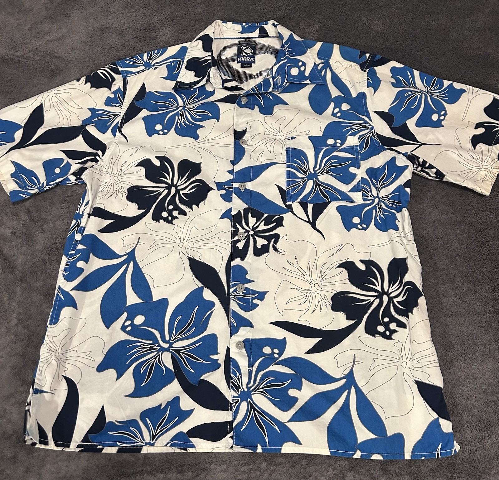 Kirra Hawaiian Vintage Shirt Large Blue And White Floral