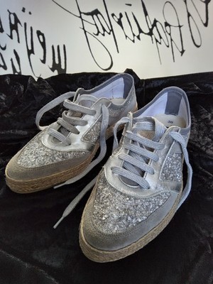 ''TAMARIS'' SNEAKER 36 TOUCH IT SILBER GLITTER MATERIAL-MIX SUPER BEQUEM    