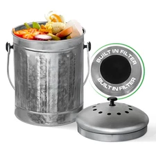 Countertop Compost Bin with Lid, Silver 1.5 Gallon Odorless Kitchen Compost C...