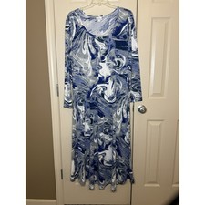 LuLaRoe Ryane Dress Womens 3XL Blue Marble Swirl Long Sleeve Empire Waist Good