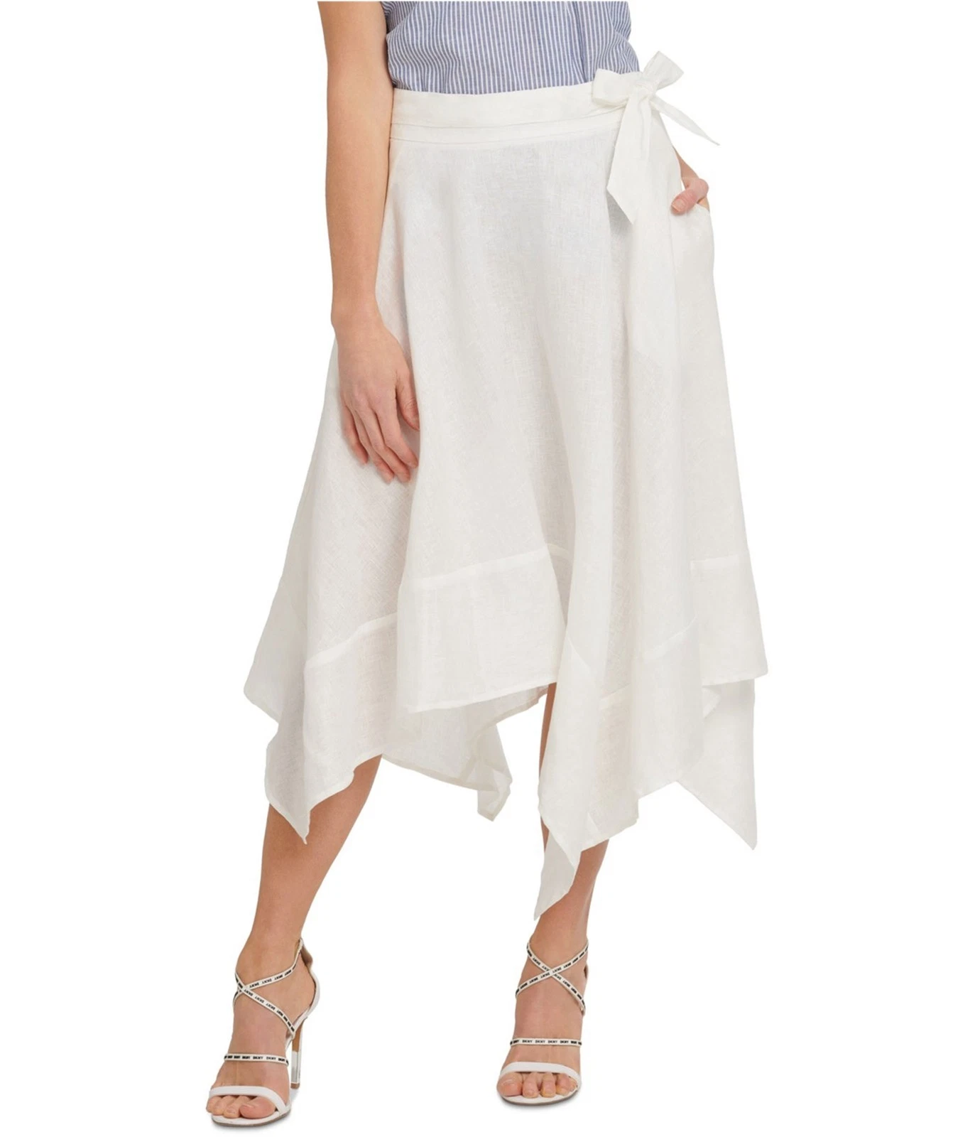 DKNY Womens Belted Linen Asymmetrical Skirt, cream, 4
Opens in a new window or tab