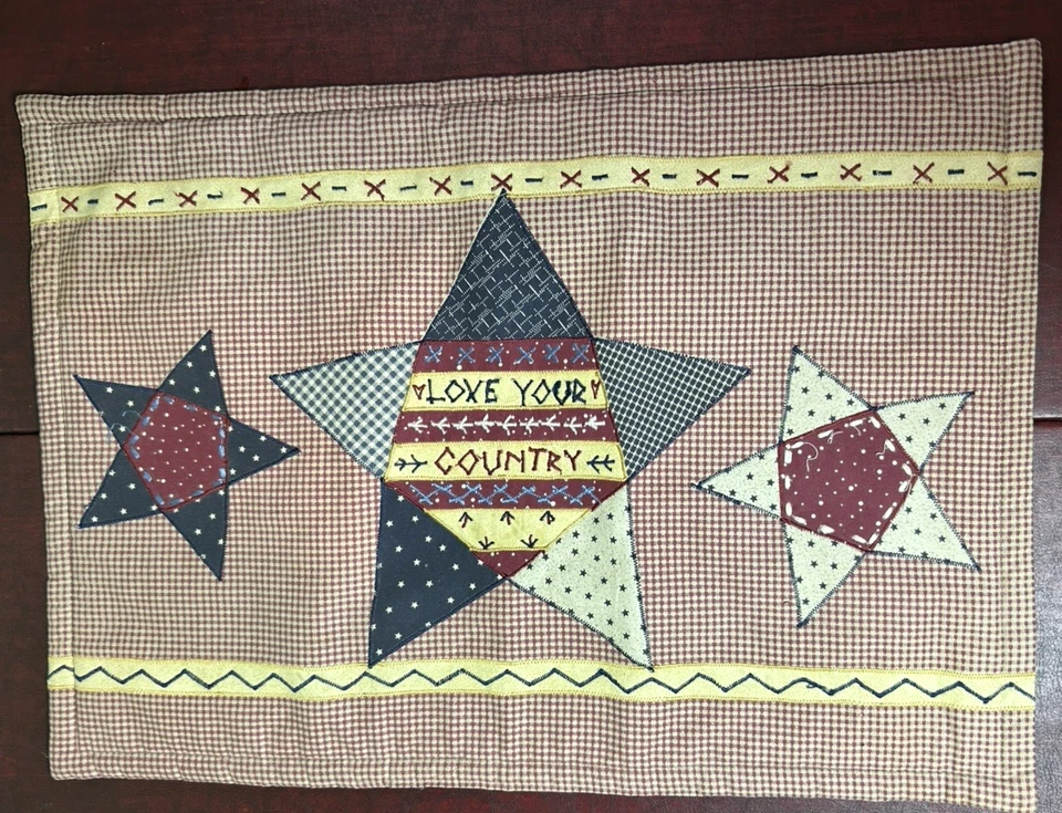 Rustic Lot 2 Wood Wooden Patriotic Flag Red White Blue Bowls, 24 Stars Placemat - Image 3 of 4