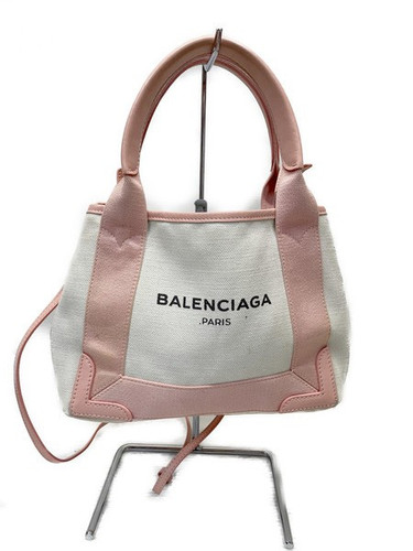 BALENCIAGA Navy Cabas XS 2Way Shoulder Tote Bag Pink White Used
