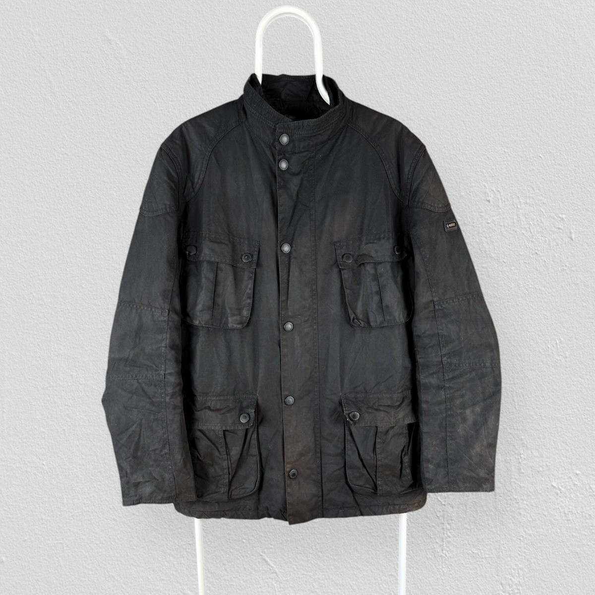Barbour International Gauge Wax Jacket Quilted Biker Black Mens XL