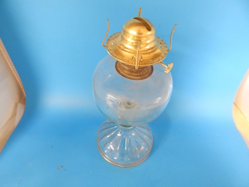 Manganese Glass Hurricane Lantern w/ Burner 12" Tall Vintage