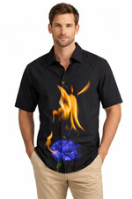 Hugo Boss Men's Shirt New XXL Black Short Sleeve Button Up Fire Designer