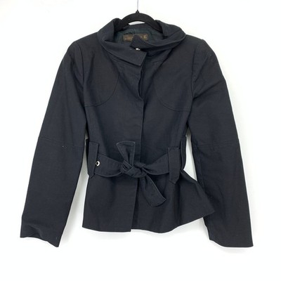 Zara Woman Belted Coat Womens Sz S Black Fold Over Neck 