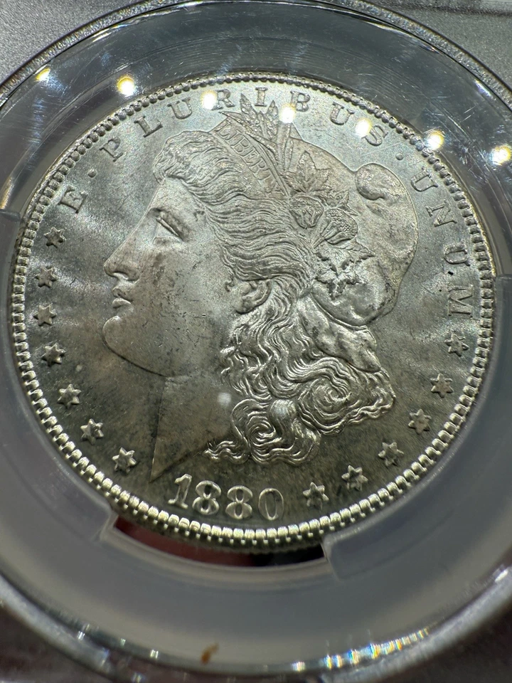 Moneda de dólar de plata Morgan 1880-S como nueva 65 CAC, WitterBrick, firmada, hermosa Foto 2 de 4