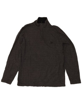 CHAPS Herren Reißverschluss Ausschnitt Oberteil Langarm Large Grau Chevron Baumwolle BI17