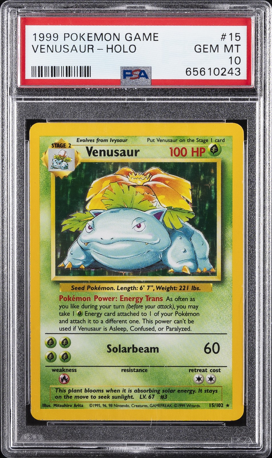 1999 POKEMON GAME #15 VENUSAUR-HOLO PSA 10