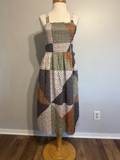 Universal Thread Womens S Brown Patchwork Midi Dress Prairie Cottage