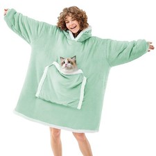 Green Wearable Blanket Hoodie,Oversized Cat Lovers Sweatshirt Blanket for Adu...