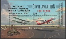 Australia 2021 Aviation Mini Sheet Overprinted Cancelled Ballarat Begonia MUH
