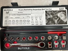 BILITOOLS 15-Piece Universal Ratcheting Serpentine Belt Tool Set