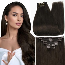 Short Brown Hair Extensions Clip in Human Hair Triple Weft Remy Hair Clip in ...