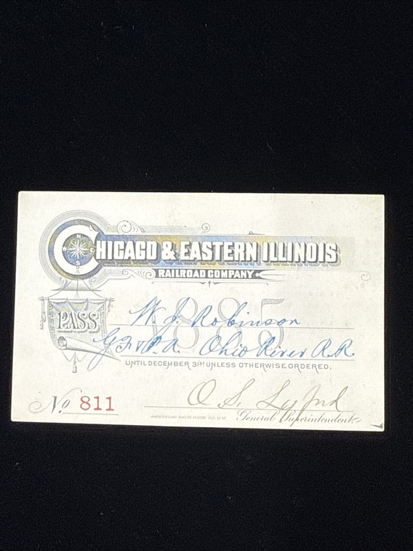 1885 Chicago & Eastern Illinois Railroad Pass Ohio River RR American Bank Note