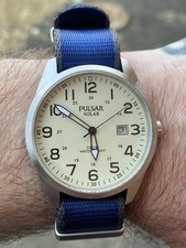 PULSAR AS32 SOLAR MILITARY FIELD OFFICER STYLE WATCH - BLUE STRAP