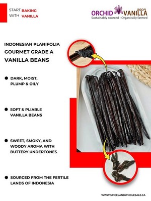Vanilla Beans Grade A Indonesian Planifolia 14cm+ Whole Pods - Pound