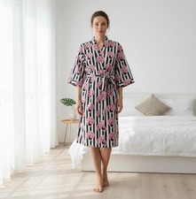 Cotton Kimono Robe Dressing Gown, Block Print Bridesmaid Robe, Summer Nightwear,