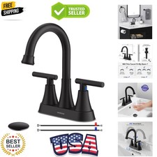 Bathroom Faucets for Sink 3 Hole, 4 inch Matte Black with Pop-up Drain and 2 ...