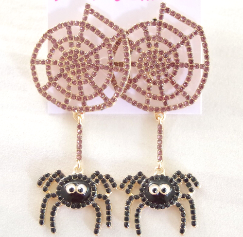 3" NEU BETSEY JOHNSON STRASS SPINNE & NETZ TROPFEN BAUMELN HALLOWEEN OHRRINGE - Bild 10 von 17