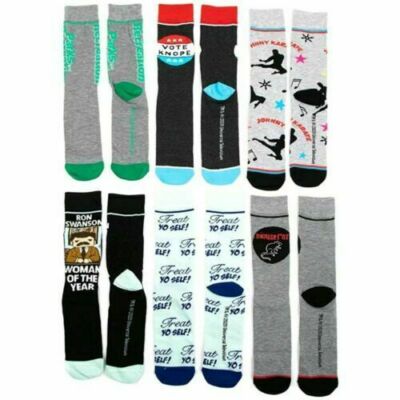 MENS PARKS AND REC TV SHOW 6 PAIR CASUAL CREW SOCKS Shoe Sz 8-12 NEW