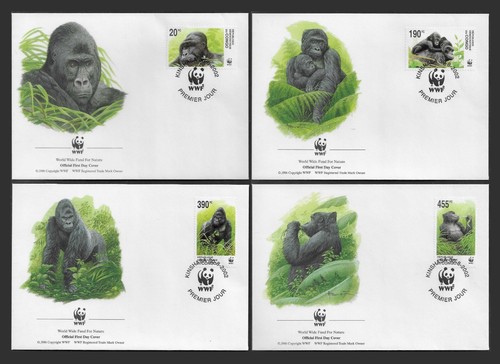 CONGO 2002 WWF ENDANGERED SPECIES GORILLAS SET OF 4 FDC