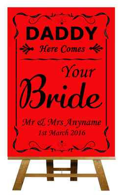 Personalisiertes Hochzeitsschild/Poster Red Daddy Here Comes Your Bride