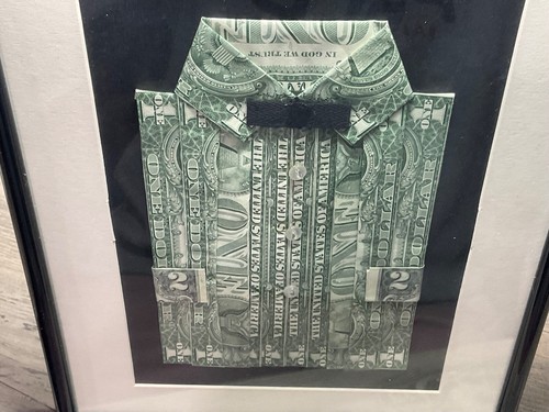 Dollarschein & Zwei Dollar Schein Hemd Geld Origami im Rahmen Unikat Wandbild - Bild 5 von 8