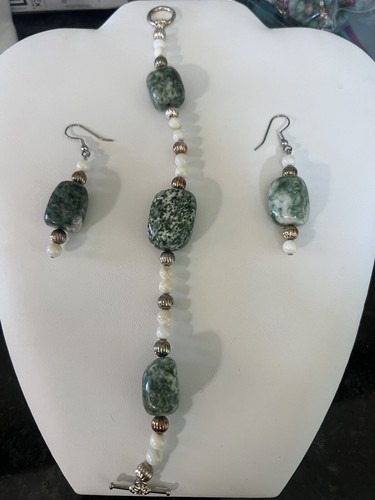 Tree Agate Silver Beaded Necklace Set Healing Stones Nice Set - Picture 13 of 16