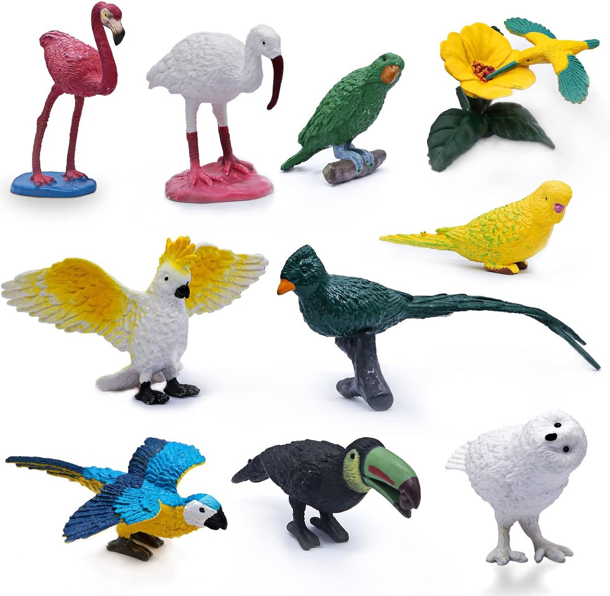 10-Pack Mini Birds Figures Realistic Plastic Rainforest Animal