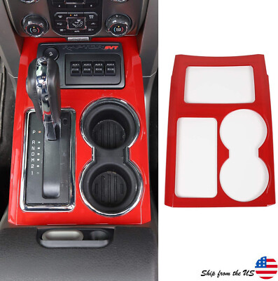 Red Center Console Gear Shift Panel Cup Holder Trim For Ford F150 Raptor 2009-14