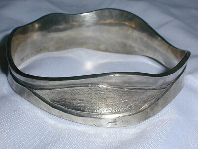 STUNNING RARE- JAN BRUNK SWEDEN MODERNIST STERLING ABSTRACT HEAVY BANGLE-7.5''!